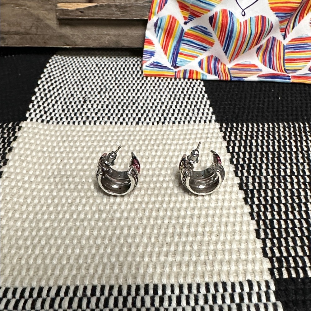 Brighton great shape Crystal Voyage rare multi color pink green huggie earrings - Picture 4 of 5